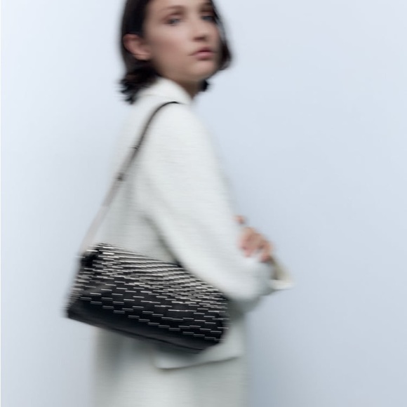 Zara Black Studded Rocker Shoulder Bag - Picture 2 of 8